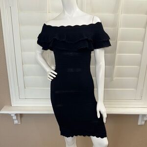 ELIZA J OFF SHOULDER RUFFLE KNIT BLACK SHEATH DRESS Black